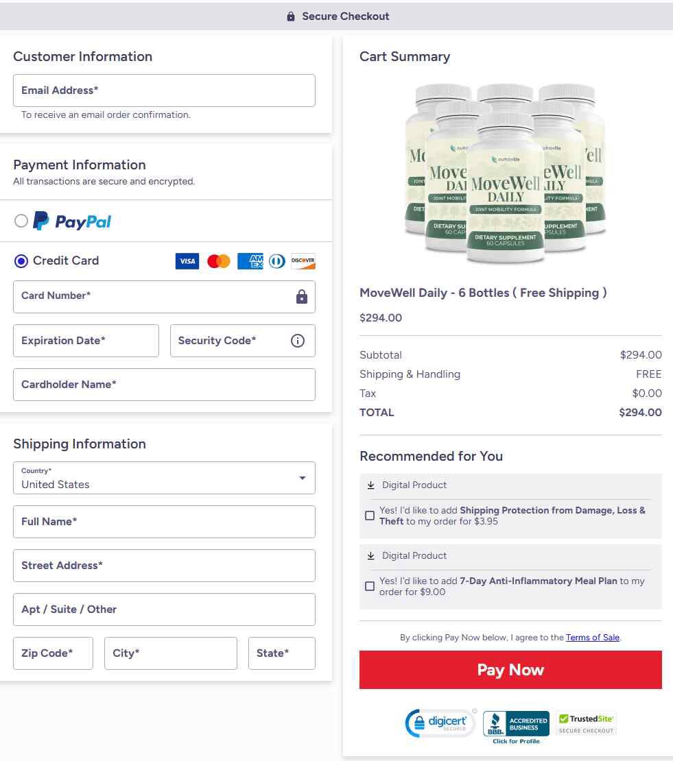 MoveWell Daily Checkout Page